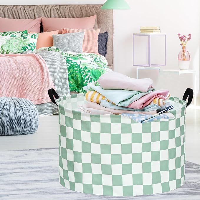 MAIZMZ Checkered Storage Basket Extra Large 80L Kids Hamper Baby Laundry Basket Waterproof Toys Car Organizer Collapsible Canvas for Home/Dorm/Pet/Office/Closet/Shelf/Gift Baskets