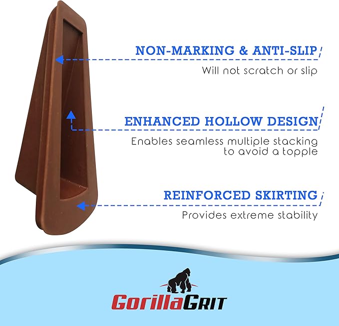 Rubber Door Stoppers - Door Stop Wedge, Large Heavy Duty Flexible Door Holder - Brown 4 Pack - Non Marking Anti Slip Jammer