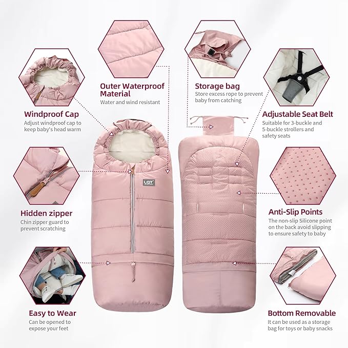 LAT Baby Warm Bunting Bag Universal,Extended and Removable,Stroller Sleeping Bag Cold Weather,Waterproof Toddler Footmuff