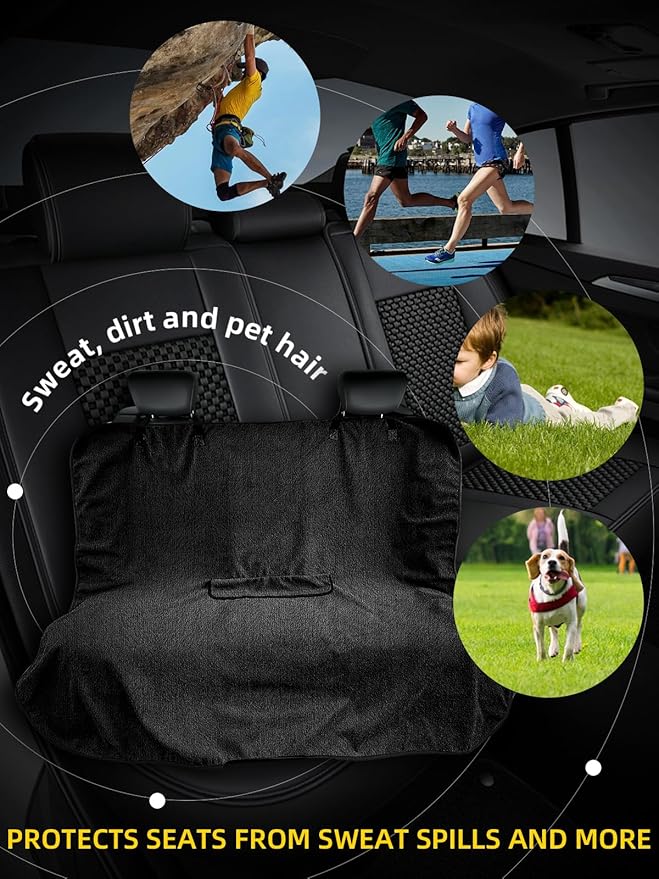 ZIMABLUE Terry Cloth Back Seat Cover Black Universal Waterproof Car Sport Towel Seat Cushion Sweat-Absorbent Towel Cloth Suitable for All Seasons Waterproof Beach Seat Cover Washable