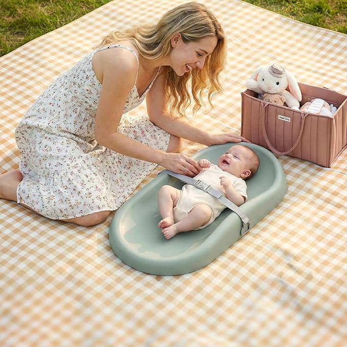 Mallify Baby Changing Pad with Waterproof and Non-Toxic Surface, Changing Table Pad with Adjustable Safety Belt, Easy-Clean & Portable Changing Pad for Dresser(Green)