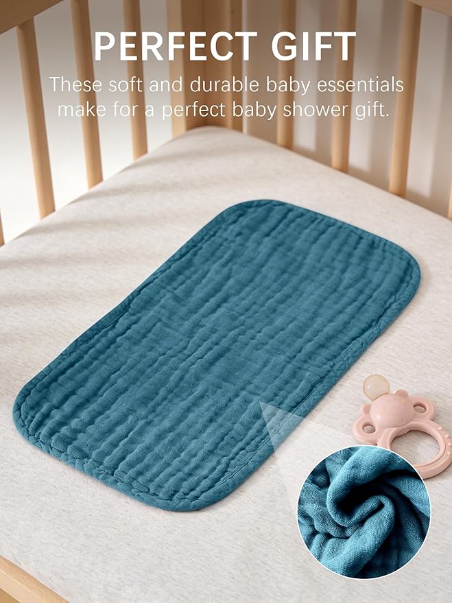 Lovely Care 12 Pack Muslin Burp Cloths 100% Cotton Muslin Cloths Large 20''x10'' Extra Soft and Absorbent Baby Burping Cloth - Sage, Teal and Blue