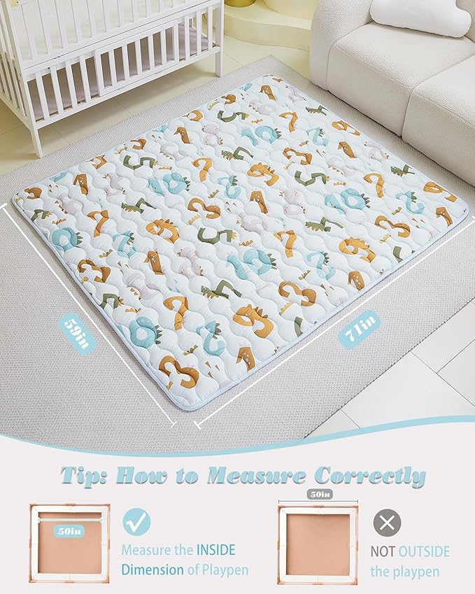 Viviland Baby Mats for Floor, 71x59 Inch Playpen Mat, Thicker & Large Soft Cushioning Padding Playmat for Baby and Toddlers Infants, Non-Slip & Machine Washable, Blue Numbers