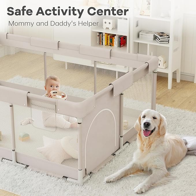 ZEEBABA Baby Playpen,71x47 inch Playpen for Babies and Toddlers, Play Pen for Kids, Play Pens for Babies and Toddlers for Apartment (Without mat)