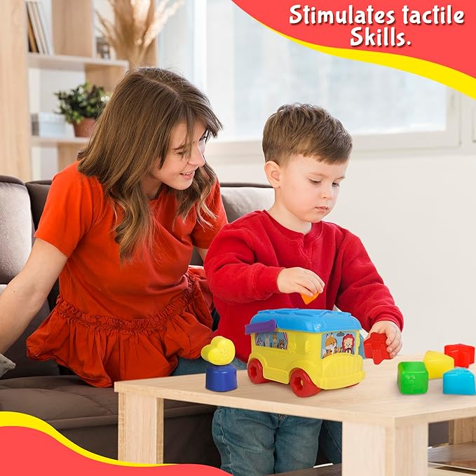 Playkidiz Bus Shape Sorter Toy - Kids Block Sorter with 16 Colorful Shapes - Sorting Toys for Toddlers 1-3 - Creative Play Learning Skills Development