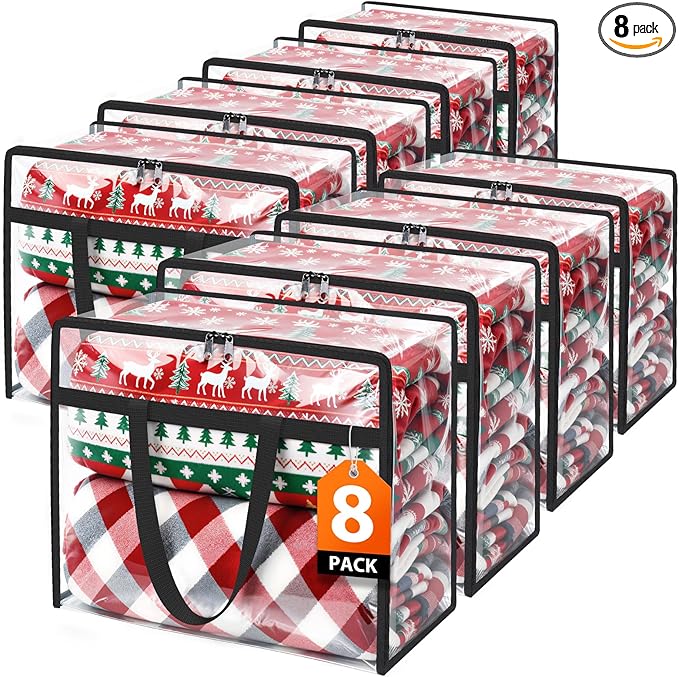 Clear Clothes Storage Bags, 8 Pack Closet Organizers and Under Bed Storage Containers, Foldable Moving Bags with Zippers for Comforter, Blanket, Bedding, Duvet, PVC Packing Bags 60L