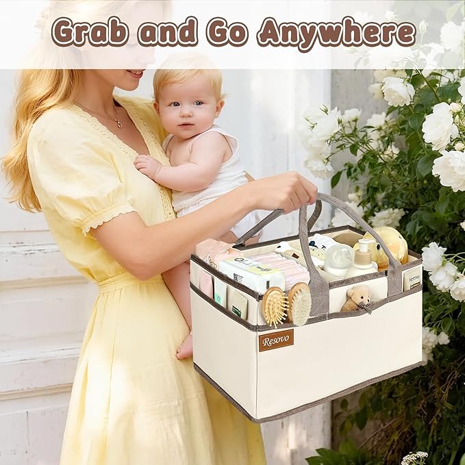 Baby Diaper Caddy Organizer with Handle, Baby Shower Gifts Basket, Nursery Storage Organizer for Newborn, Newborn Essentials Registry Must Have, Portable Car Caddy Organizer for Diapers