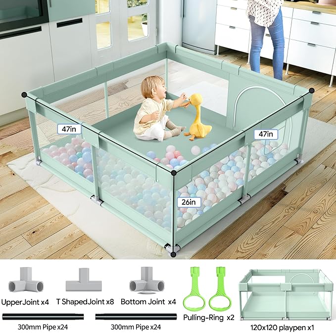 Fodoss Playpen for Babies and Toddlers, Green Playpen for Apartment, Kids Play Pen, Extra Large Baby Play Pen, Big Playard for Infants