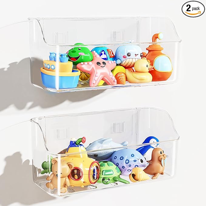 Bath Toy Storage Holder for Bathtub, 2 Pack Clear Bath Toy Organizer, Large Capacity Bathtub Toy Storage for Tub Bathroom