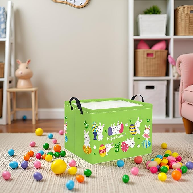TIBAOLOVER Rectangular Easter Basket Easter Gift Basket for Kids Baby Storage Basket Cute Toy Storage Bin Organizer Shelf Book Basket Easter Room Decor(Green Easter Basket)