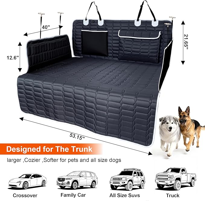SUV Cargo Liner for Dogs, Waterproof Dog Trunk Cover with Bumper Flap Protector, Pet Cargo Mat for SUVs Sedans Vans, Non-Slip Scratchproof Dog Seat Cover, Large Size Universal Fit