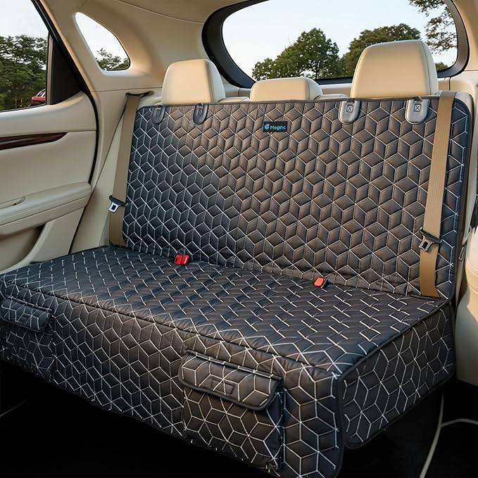 Back Seat Dog Car Seat Cover, Waterproof Car Seat Protector for Cars SUVs Trucks, Heavy Duty Non-Slip Split Bench, Dog & Kid Proof, Easy Clean, (54" W)