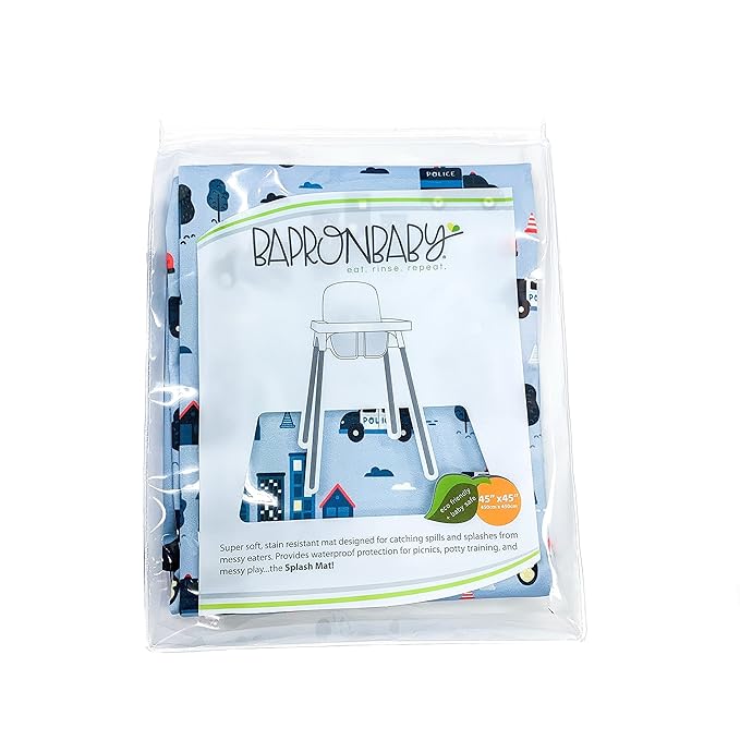 BapronBaby Be Brave Police Patrol Splash Mat - Waterproof Catch-All for Under High Chairs, Floors, Tables, Playtime or Arts & Crafts - Machine Washable - 45" x 45”