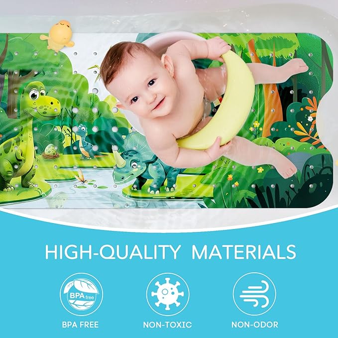 SHUCHING Baby Dinosaur Bath Mat for Tub Non Slip-40 X 16 Inch, Bathtub Mat Non Slip for Boys Kids, Toddler Long Shower Mat for Bathroom