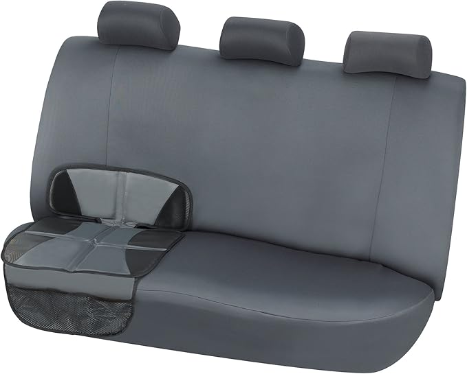 Car Seat Protector - Seat Protection Mat - Thick Padding - Durable, Waterproof Fabric, Leather Reinforced Corners & 3 Pockets for Handy Storage (2 Pack) Gray