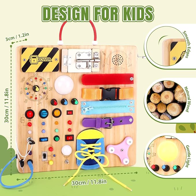 Grarain Busy Board for Toddlers - Montessori Educational Toy for 1-3 Year Old Boys & Girls | Travel-Friendly Sensory Learning Activity | Ideal for Kids with Autism(Busy Board v3)