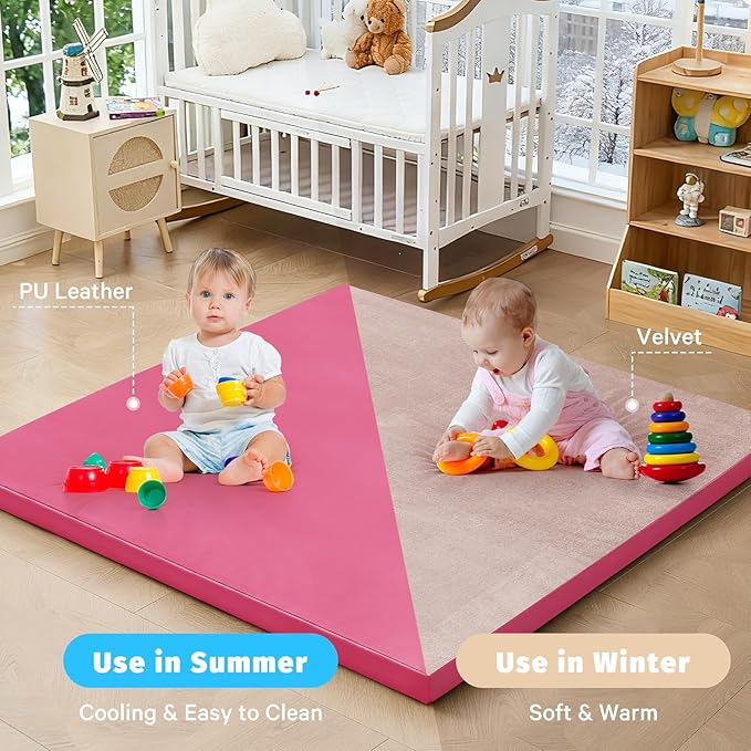Waterproof Baby Play Mat for Floor 1.3"Thick Memory Foam 50 * 50 Cushion Playpen Playmat Tummy Time Nursery Rug Pad Mattress Create Soft & Safe Area for Infants,Toddler,Kids,Hot Pink