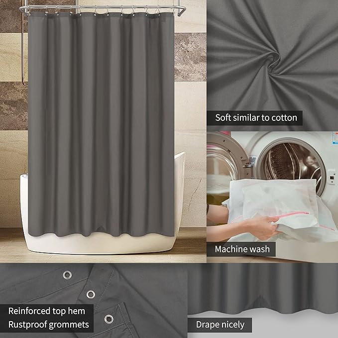 ALYVIA SPRING Stall Fabric Shower Curtain Liner Waterproof - Soft & Lightweight Small Shower Curtain with Magnets for Narrow Stall Size, Machine Washable - 36x72, Dark Gray