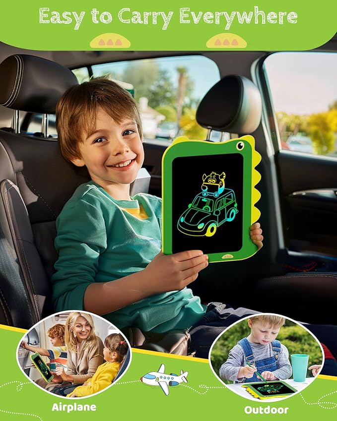TEKFUN Toddler Boy Toys, 2 Pack LCD Writing Tablet for Kids, Doodle Board Dinosaur Toys, Travel Essentials Toys for 3 4 5 6 Year Old Boys Girls, Easter Birthday Christmas Gifts (8.5inch Green&Pink)
