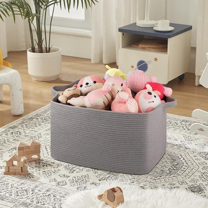 OIASKET Large Blanket Basket, Blanket Storage Living Room, Rectangle Woven Baskets for Storage Toys, Towels, Dirty Clothes Organizer Bins (Light Grey)