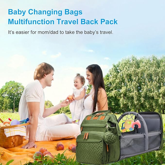 Jeryswet Baby Diaper Bags with Changing Station, Waterproof Large Capacity Diaper Bag Backpack for Moms Dads with USB Charging Port and Stroller Straps, Baby Shower Gifts, Green
