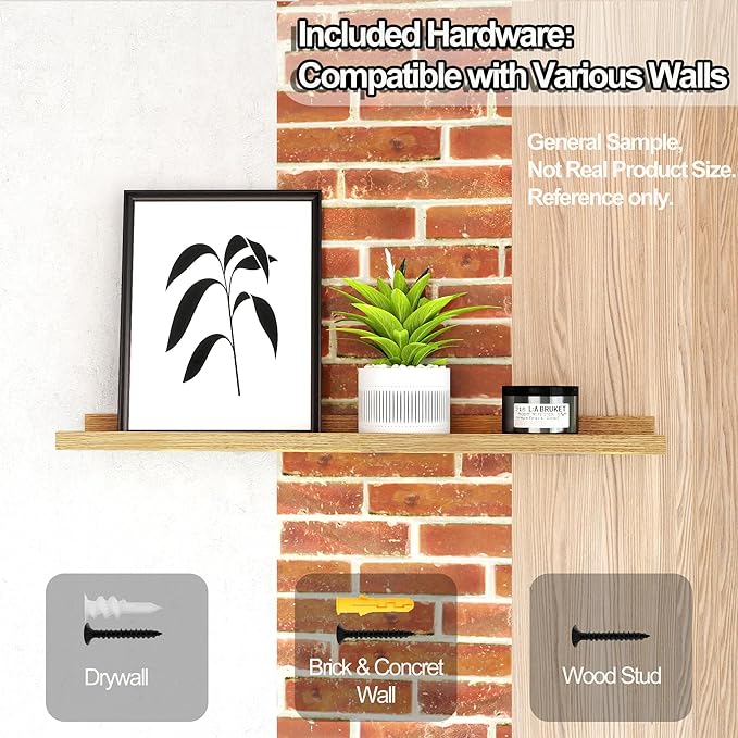 Floating Shelves for Wall Decor, Long Wall Mounted Storage Shelf for Bedroom, Living Room, Bathroom, Kitchen, Nursery, Display Picture Ledge Shelf with Lip Set of 2-36 Inches, Oak