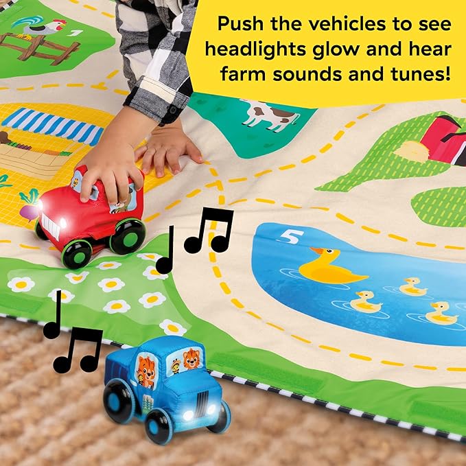 Baby Einstein Busy Barnyard Grow with Me Baby Play Gym - Extra Large Soft Play Mat with 8 Removable Toys Including 30+ Songs & Sounds to Support Motor Skills, Ages 0+ Months