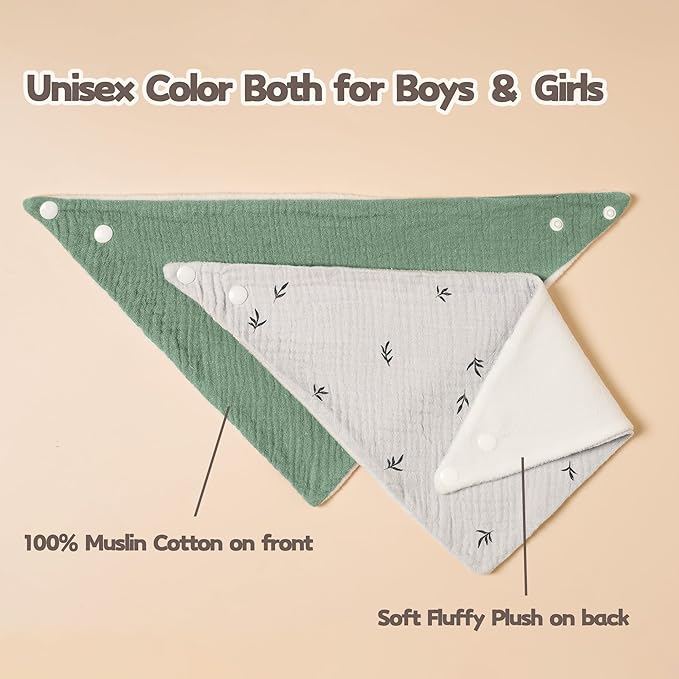 Susurration Muslin Baby Drool Bibs 6Pack Soft Triangular Adjustable Baby Bandana Bibs for Unisex Baby Girls & Boys