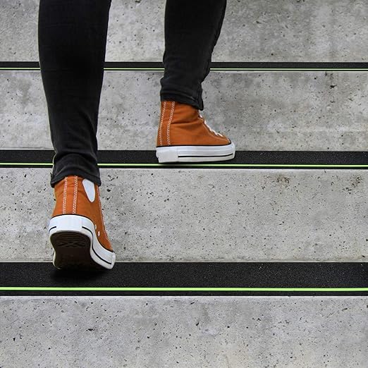 COSIMIXO 4" x 33FT Anti Slip Tape with Glow in The Dark Stripe,Premium Grip Tape Non Slip Stair Treads Tape,Non Skid Tape, High Traction Adhesive for Stairs Step Black/Green