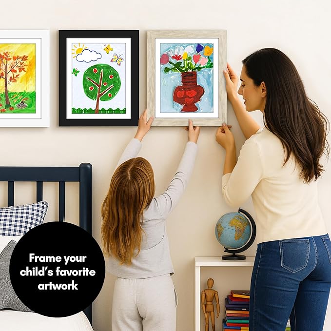 Americanflat Kids Artwork Frame Changeable (Light Wood) - Magnetic Door Holds 100 Art Pieces - 8.5x11 Letter Size Display with Mat or 10x12.5 Without Mat - My Mini Masterpiece