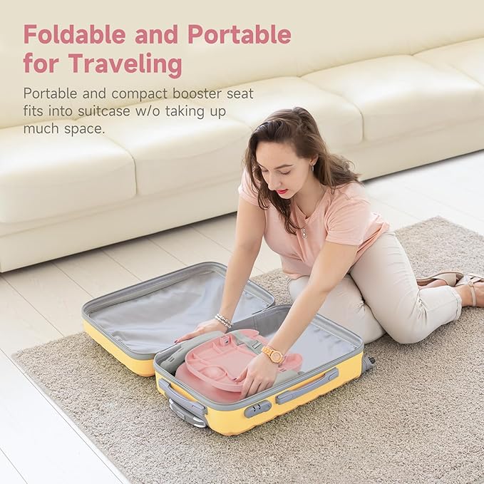YOLEO Baby High Chair Booster Seat for Dining Table, Foldable High Chairs with Adjustable Heights, Travel Booster Seat with Removable Tray