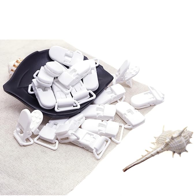 Sutoyuen 25Pcs Pacifier Clips Holders Suspender Mitten Binky Clip for DIY Dummy Chain Baby Blankets Bib Holder Suit for 20mm Ribbon (White)