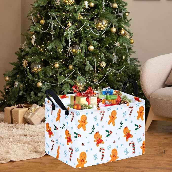 MAIZMZ Christmas Basket for Kids Gingerbread Santa Claus Snowman Storage Baskets Collapsible Nursery Hamper Waterproof Clothes Toy Bin Book Shelf Gift Basket Cube Xmas Party Decor