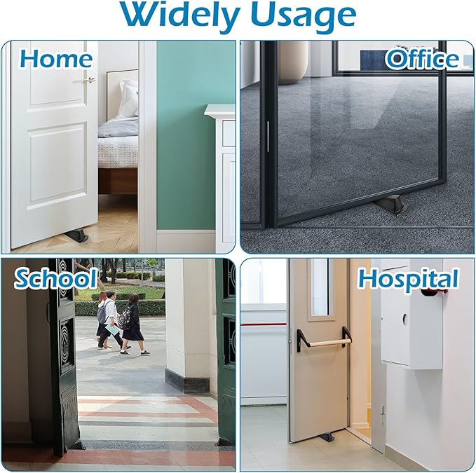 8 PCS Large Rubber Door Stoppers, Heavy Duty Non-Slip Wedge Rubber Door Stoppers Tall up to 2 Inch Hotel Carpet Hardwood Concrete and Tile Stackable Black 6.2 X 3.4 X 2 Inches