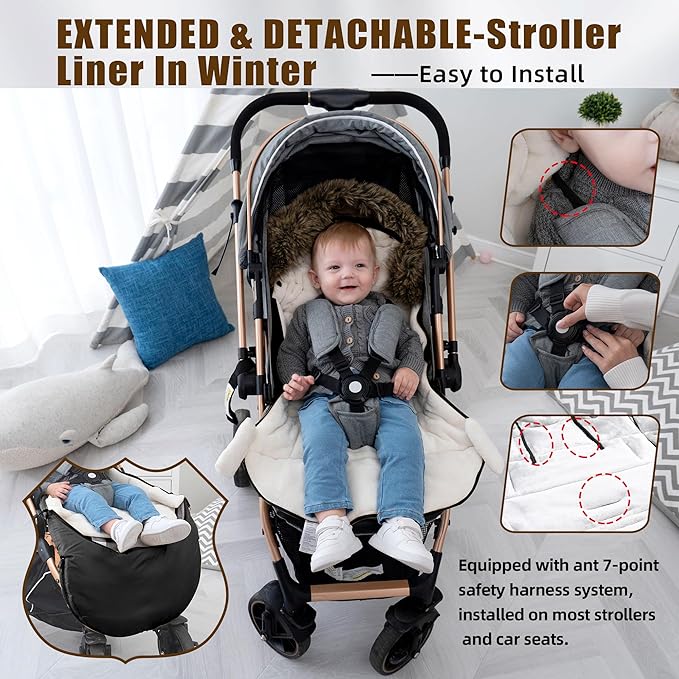 LAT Baby Warm Bunting Bag Universal,Extended and Removable,Stroller Sleeping Bag Cold Weather,Waterproof Toddler Footmuff