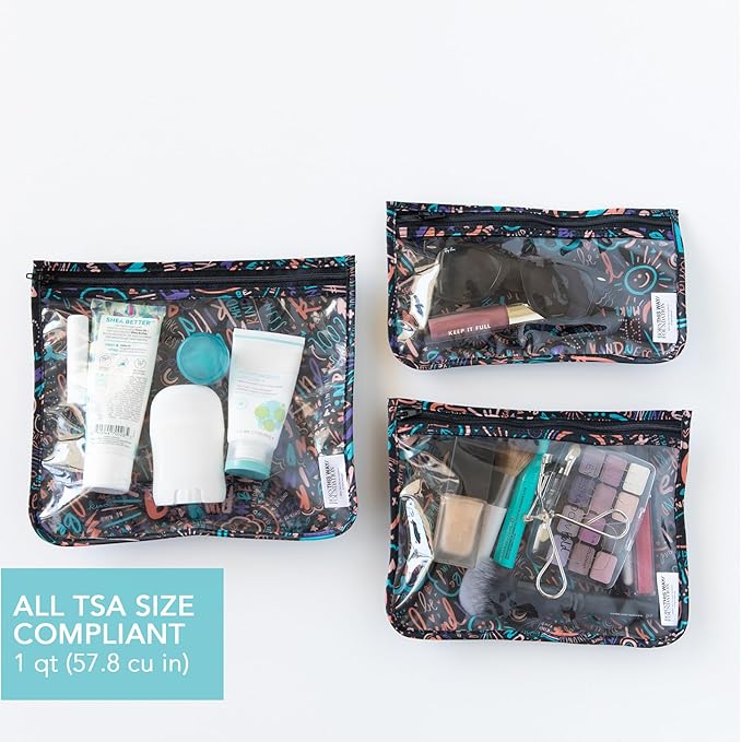Bumkins Travel Bag, Toiletry, Baby, TSA Approved Pouch, Zip Bag, Quart Size Compliant, Clear-Sided, Diaper Bag Organization, Makeup, Accessories, Set of 3