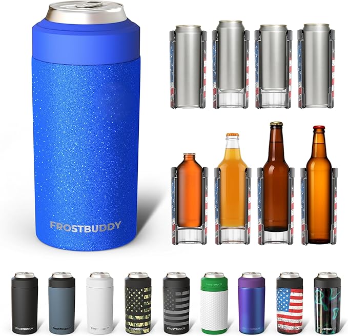 Frost Buddy Universal Buddy Can Cooler - Fits All - For Regular 12 & 16 oz or Slim-Size Bottles - Insulated Double-Walled Stainless Steel (Royal Glitz)
