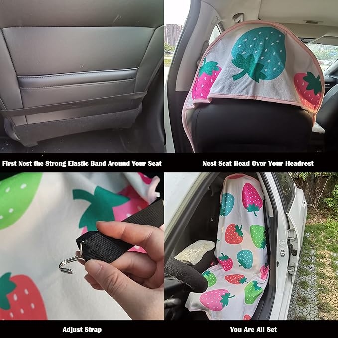 LoyaGour Car Seat Cover Protector Front Seats,for Gym Workout,Running,Swimming,Beach and Hiking,Waterproof Sweat Towel Bucket Seat Covers for Cars SUV Trucks (Strawberry, 2Pcs)