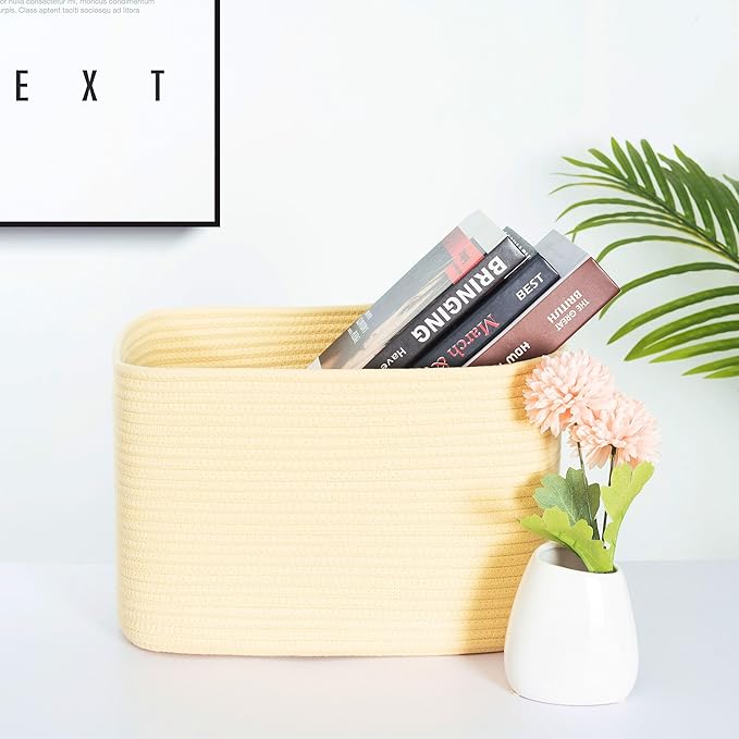 MINTWOOD Design 3-Pack Decorative Woven Storage Baskets for Shelves, Cube Bin Box for Organizing Books, Shoes, Dog Toys, Pantry Closet and Living Room Organizer, Yellow