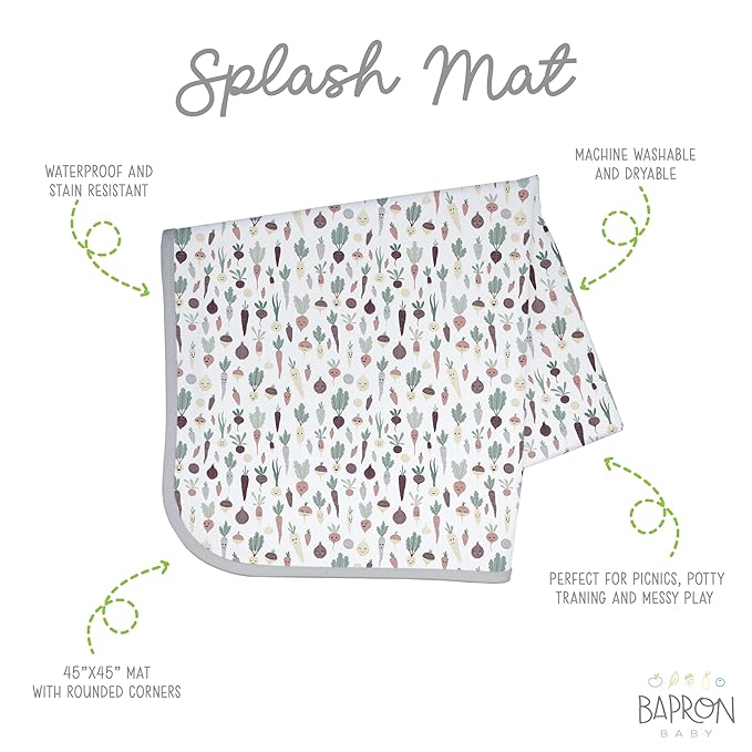 BapronBaby Root Veggies Splash Mat - Waterproof Catch-All for Under High Chairs, Floors, Tables, Playtime or Arts & Crafts - Machine Washable - 45" x 45”