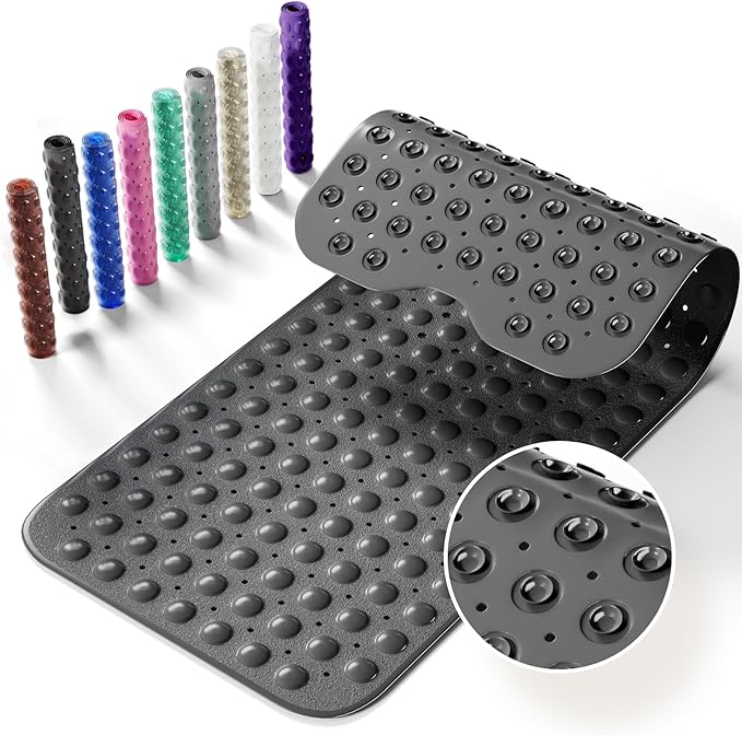 Krussier Non-Slip Bath Tub Mat, 39x16 Inch Extra Large Shower Mat with Drain Holes & Suction Cups, Machine Washable, Black