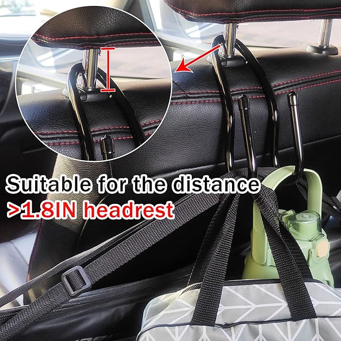 RUZUO Adjustable Car Seat Headrest Hook 4 Pack Car Storage Organizer Headrest Hanger Holder Hooks for Bags Purses Jackets Sweaters Hats Umbrella, Seat Hooks for Vehicle