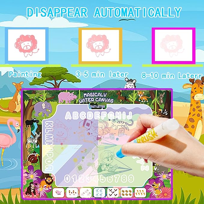 GIFTRRTOY Water Doodle Mat - Magic Water Drawing Mat with Stamps, Roller & Backpack Big Enough Space for 2-3 Kids to Draw Together | No Mess Travel Toy Gift for 3 4 5 6 7 8 Year Old Girls Boys