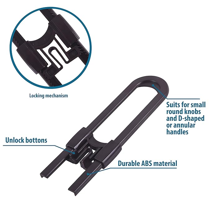 Sliding Cabinet Locks Baby Proofing – Adjustable Child Safety Latches for Knobs & Handles – 10 Pack – No Adhesive Drilling or Tools - Brown