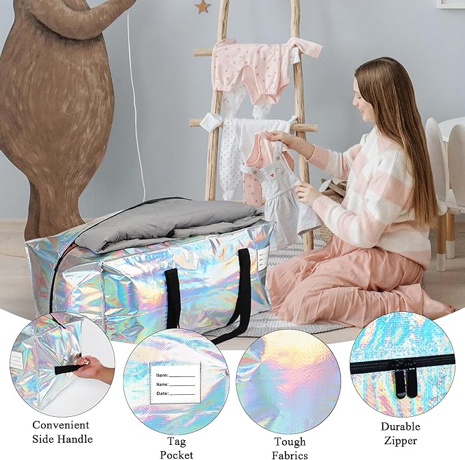 8 Pack Extra Heavy Duty Large Moving Bags with Comfortable Handle & Strong Zipper,Storage Totes for Space Saving Moving Storage College Supplies Alternative to Moving Box,Iridescent