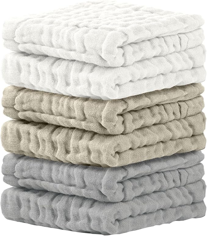 Cuddle Campus Baby Washcloths 6 Packs, Muslin Washcloths Baby,Cotton Burp Cloths, Extra Absorbent and Soft Wash Clothes for Newborns, 12x12 Inches