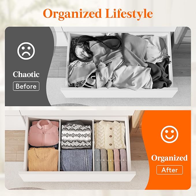 Lifewit 8" High 8 Pack Deep Drawer Dividers, 35 –55cm/13.8-22.5" Adjustable Dresser Drawer Divider, White Drawer Organizer for Clothes, Tall Drawer Separator for Dresser Kitchen Bedroom Cabinet Office