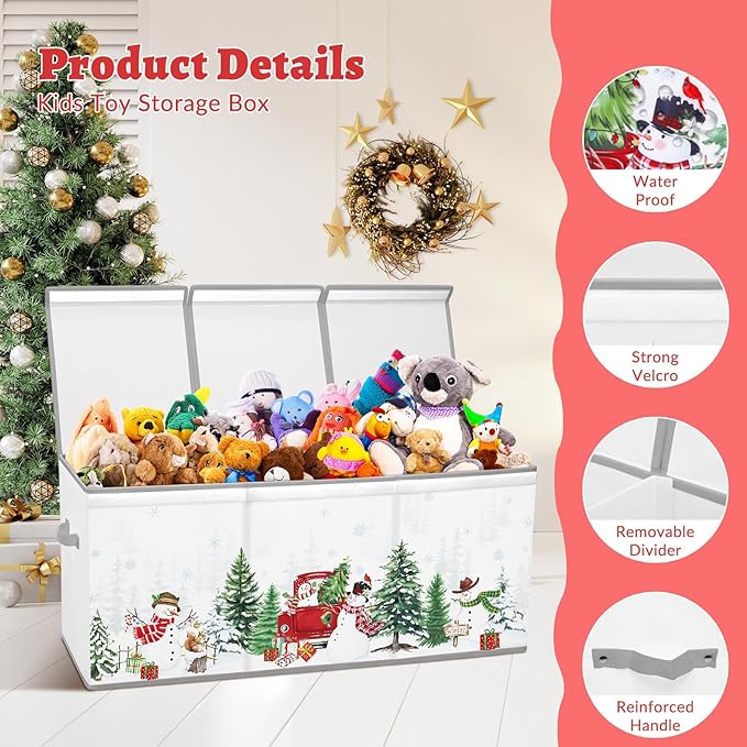 decalsweet Kids Toy Box Storage Chest Collapsible Storage Bin with Lids Handles for Boys Girls Toddler, Large Christmas Kids Toy Organizer Box for Kidsroom Bedroom Playroom Nursery,37.7"x12.5"x15.7"