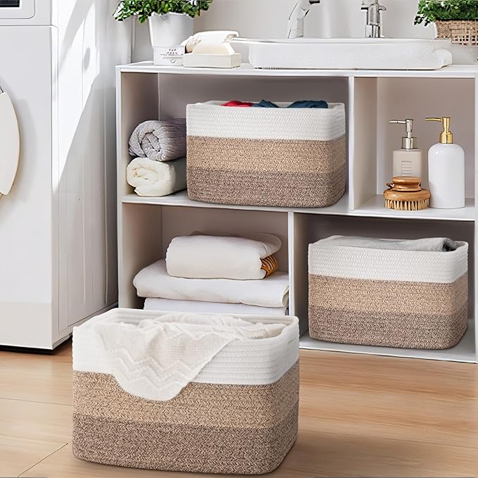 Degeyoyo Woven Storage Baskets, Baskets for Organizing, 3 Pack Woven Basket for Storage, Storage Baskets for Shelf, Towel, Toy, Book, Closet, Baby 15"×10"×9"