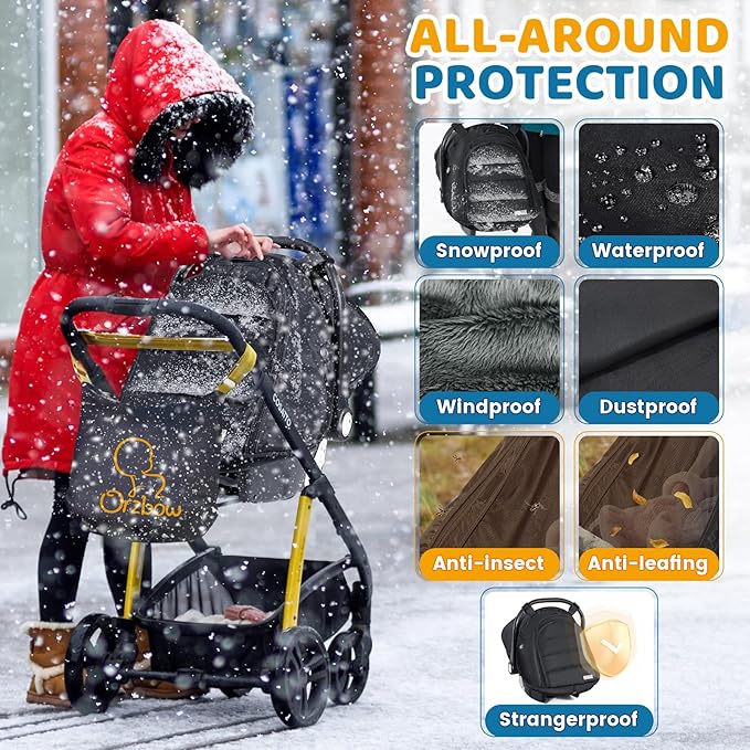 Orzbow Winter Car Seat Cover Baby | Waterproof Infant Carseat Cover Compatible with Doona Car Seats and Strollers, Breathable Baby Carseat Canopy, Baby Winter Essentials, Black